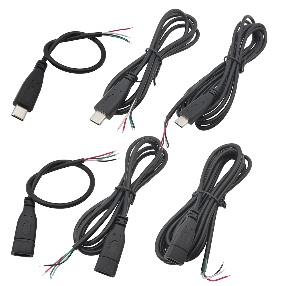 USB 유형 C 남성 여성 플러그 전원 공급 장치 충전기 커넥터 2 핀 4 핀 USB-C DIY 수리 케이블 용접 유형 와이어 0.3M 1M 2M