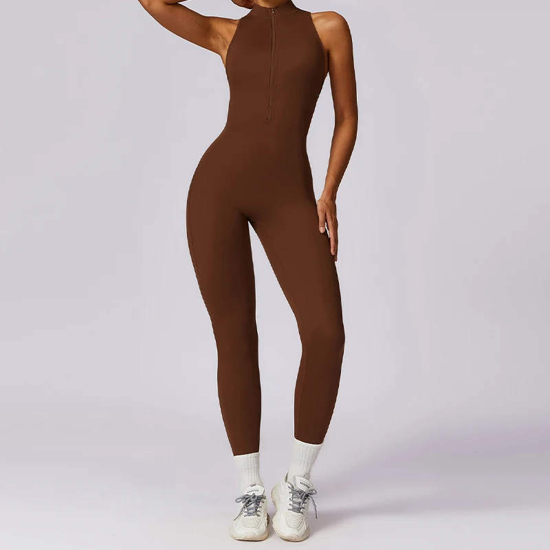 V 백 원피스 정장 여성 스포츠 점프 슈트 지퍼 요가 Rompers 등받이 운동복 여성 Sleeveles 운동 바디 슈트 여성