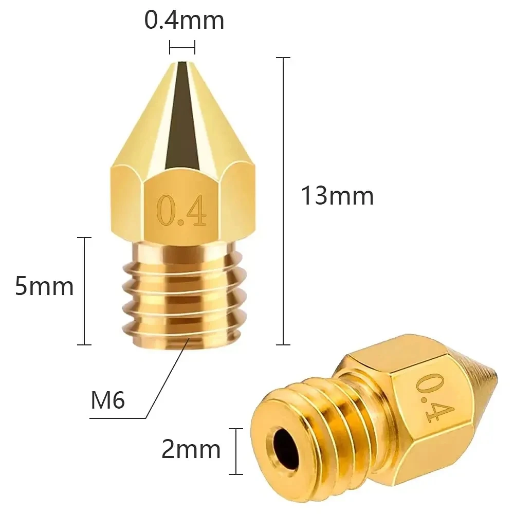 Creality Ender 3 황동 노즐 Ender 3/Ender 3 V2/Ender 3 Pro/Ender 3 Max/Ender 5/CR 10 시리즈용 0.2/0.4/0.5/0.6/0.8/1.0mm