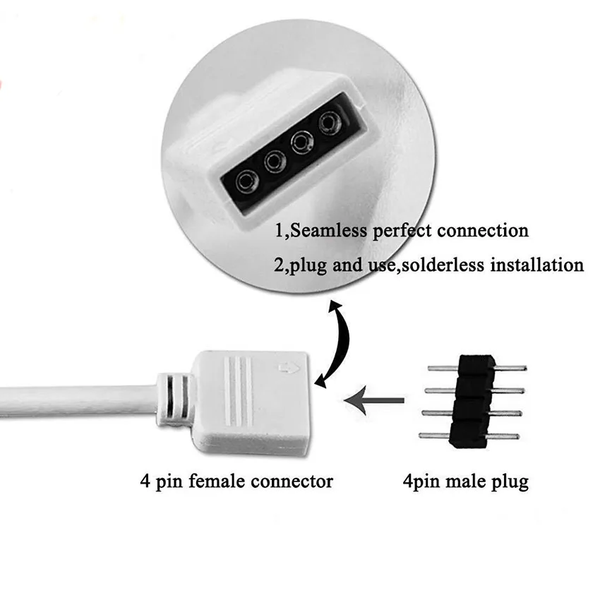 4 핀 RGB LED 테이프 커넥터 1 ~ 1 2 3 4 5 플러그 전원 분배기 케이블 RGB Led 스트립 라이트 용 4 핀 바늘 암 커넥터 와이어