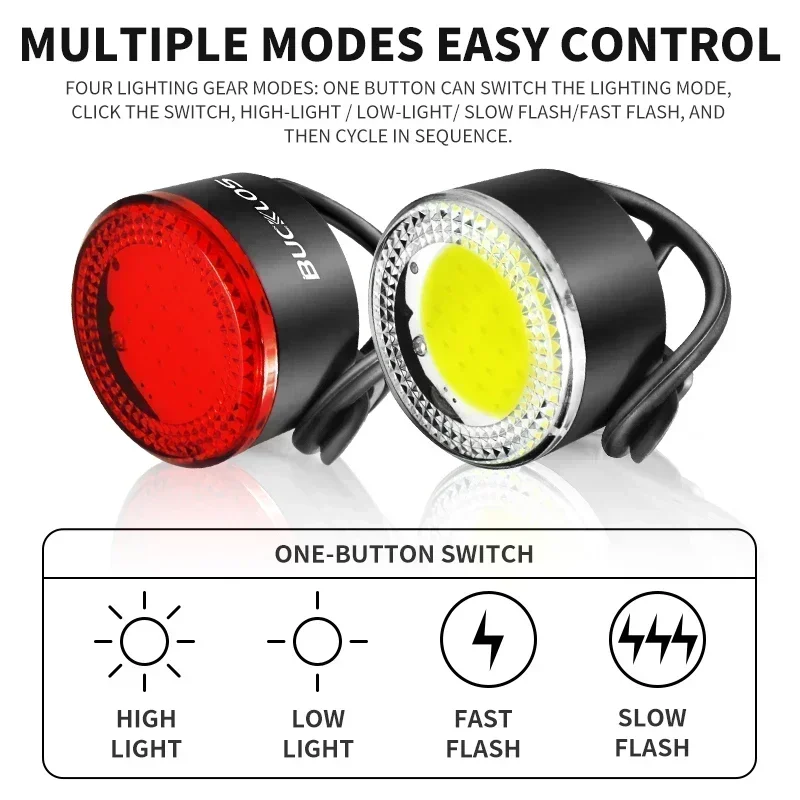 BUCKLOS COB 자전거 미등 헤드 라이트 USB 충전식 자전거 안전 경고등 MTB LED 전면 후면 랜턴 사이클링 램프 세트