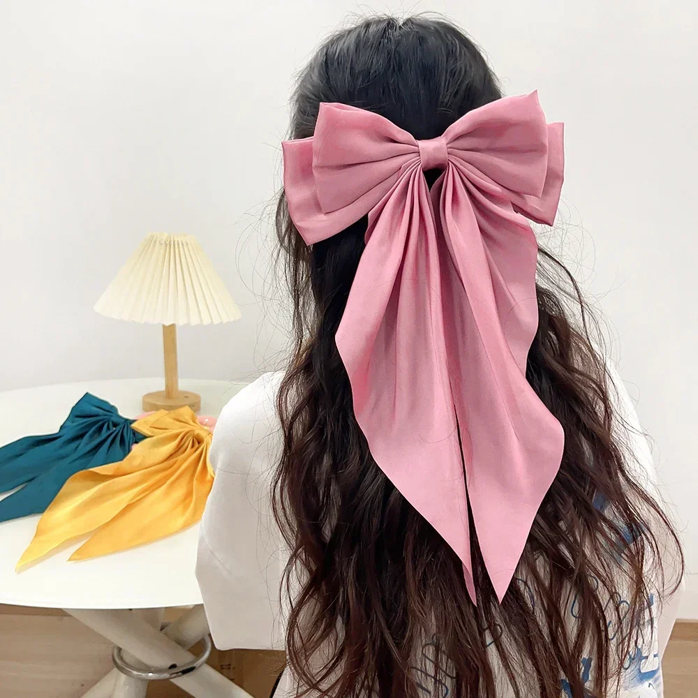 우아한 활 리본 헤어 클립 패션 간단한 솔리드 새틴 봄 클립 헤어핀 레트로 머리띠 클립 소녀 헤어 액세서리