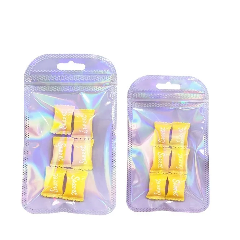 50pcs 홀로그램 지퍼 구슬 귀걸이에 대 한 작은 보석 가방 주머니 음식 저장소 중소 기업 기업가 포장 디스플레이
