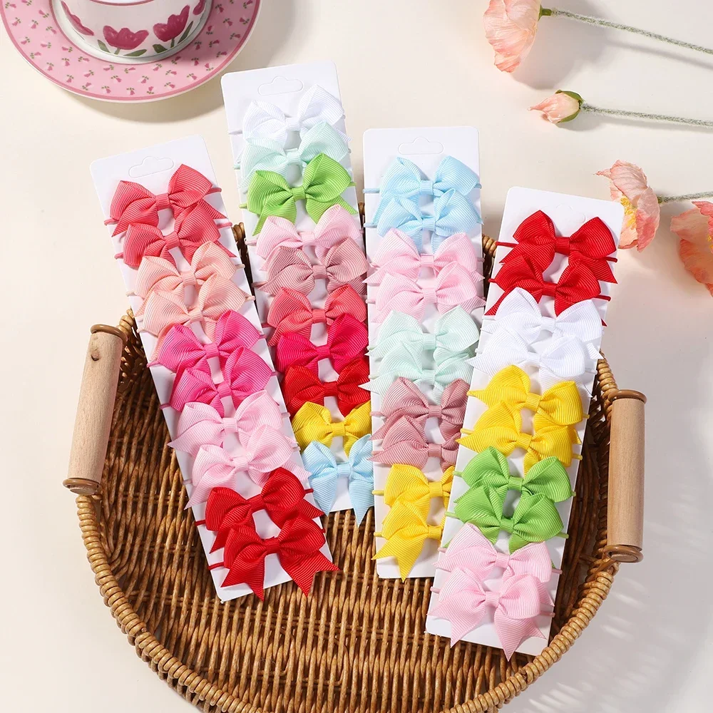 10Pcs 활 탄성 머리 고무 밴드 헤어 넥타이 리본 피그 테일 Grosgrain 헤어 액세서리 소녀 어린이를위한 아기 선물 밴드