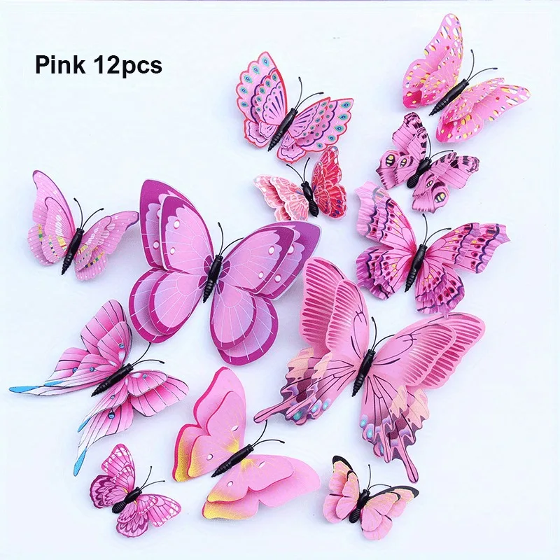 12pcs 3D 더블 레이어 나비 벽 스티커 거실 장식 웨딩 키즈 룸 장식 DIY 벽 아트 자석 스티커