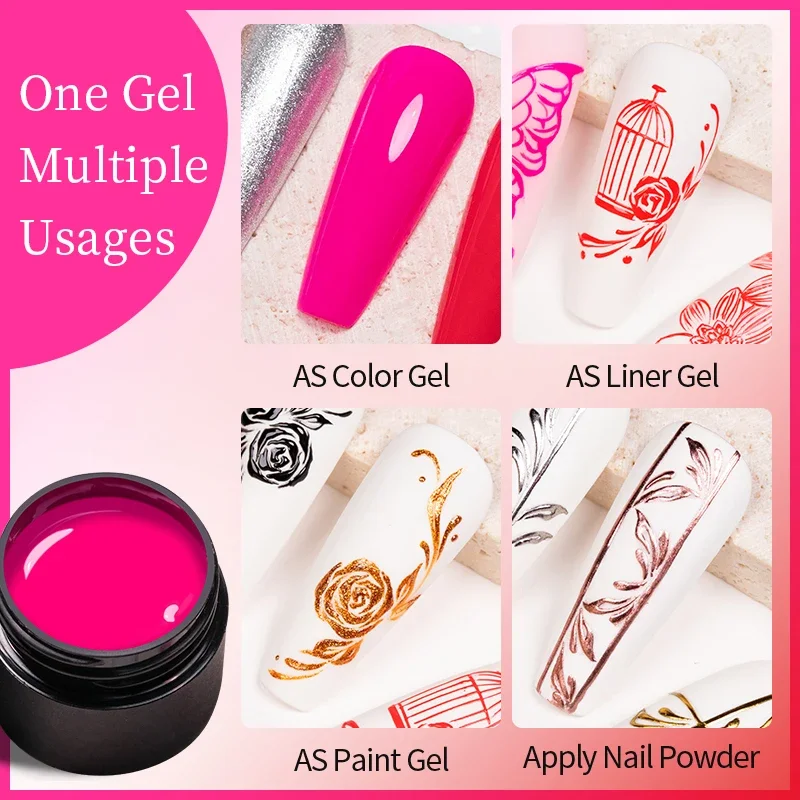 BOZLIN 5ml 4 In 1 닦아내지 않는 페인팅 젤 바니시 블랙 화이트 컬러 페인팅 라이너 네일 아트 글리터 UV 젤 탑 코트 매니큐어 폴란드어