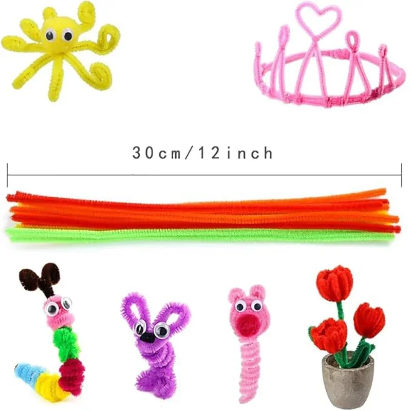 100/50Pcs 셔닐 실 줄기 대량 22 색 셔닐 실 파이프 클리너 줄기 어린이 예술 및 공예 프로젝트 및 장식 (6 mm x 12 인치)