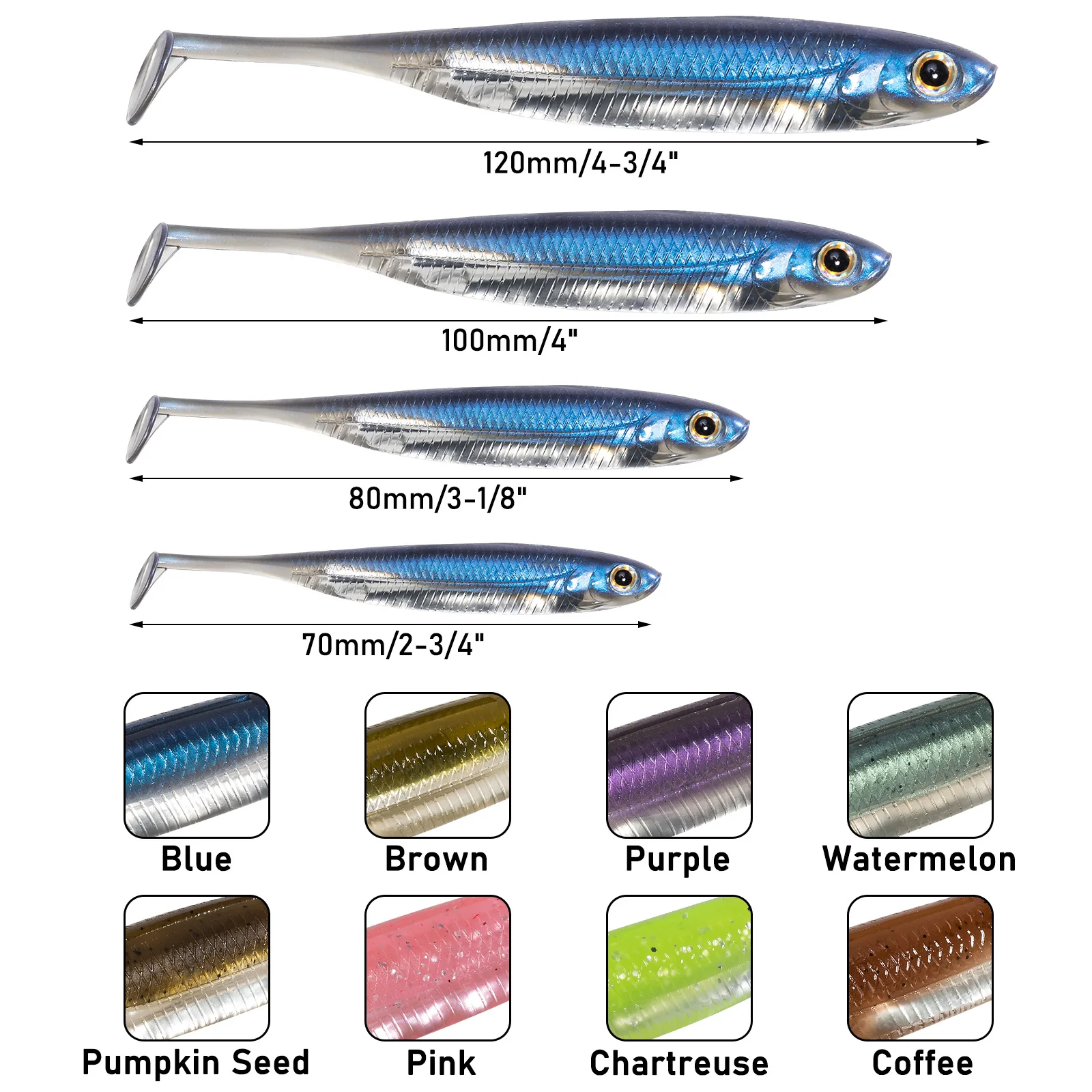 Dr.Fish 5/6pcs 낚시 부드러운 플라스틱 미끼 실리콘 미끼 패들 테일 쉐드 웜 Swimbaits 민물베이스 송어 70mm 80mm 100mm
