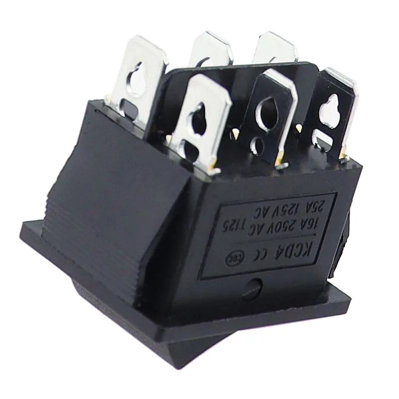 1PCS KCD4 25X31mm 블랙 로커 스위치 6 핀 3 위치 ON-OFF-ON 이중 리셋/래치 스위치 16A 250V 20A 25A 125VAC