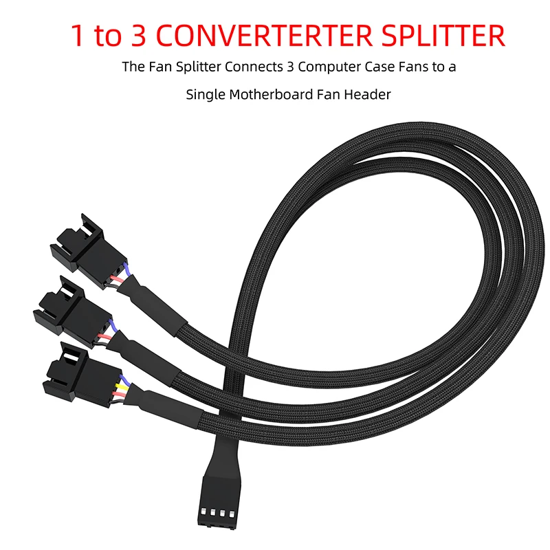 Cylarix PWM 팬 분배기 케이블 PC 4Pin 1 ~ 4 가지 방법 팬 전원 확장 어댑터 케이블 검정색 슬리브 땋은 케이블 27cm/10.5 인치