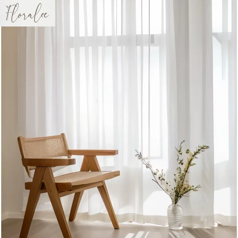 솔리드 화이트 Tulle 고품질 두꺼운 원사 럭셔리 쉬폰 쉬어 창 커튼 거실 침실 장식 Voile 불투명 커튼