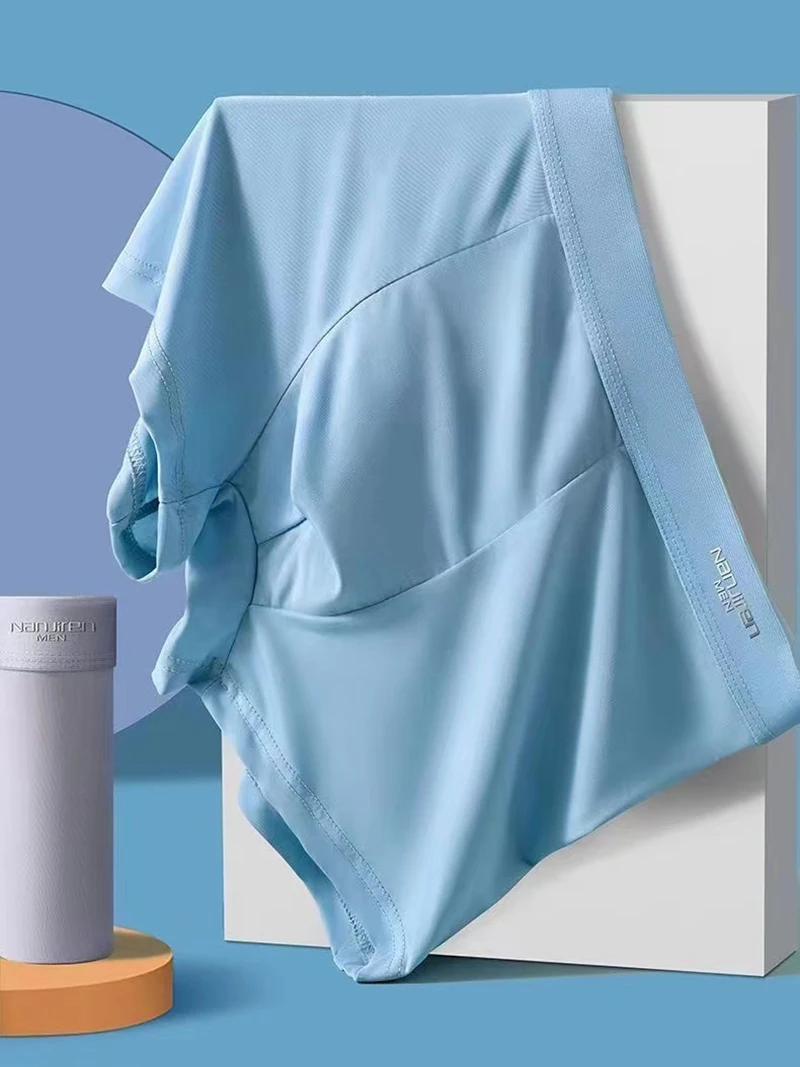 4pcs 복서 반바지 남자의 얼음 실크 속옷 멋진 속옷 통기성 섹시한 얇은 팬티 U 볼록 란제리 도매 많은 L-6XL