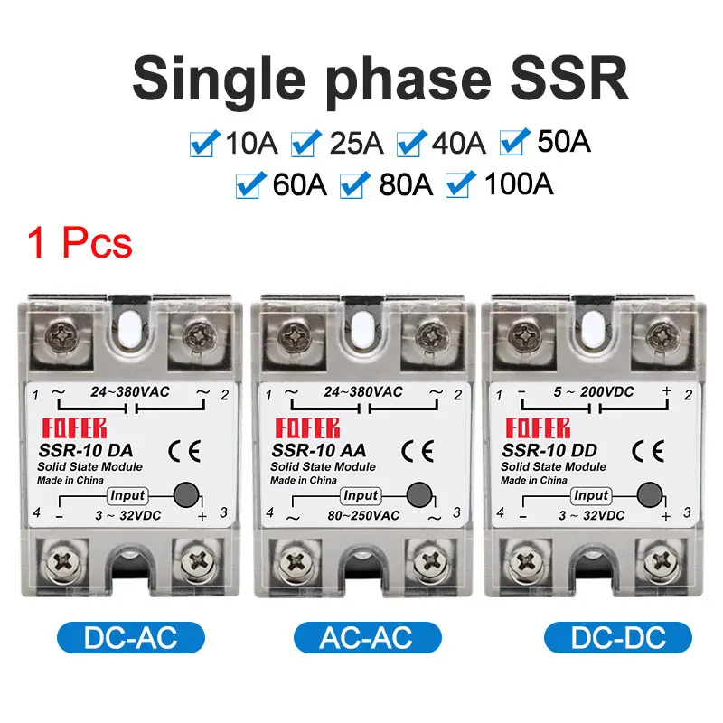 LCTC 1pcs 솔리드 스테이트 릴레이 단상 비접촉 SSR DC-DC AC-AC DC-AC 24-380VAC 10A 25A 40A 50A 60A 80A 100A title=LCTC 1pcs 솔리드 스테이트 릴레이 단상 비접촉 SSR DC-DC AC-AC DC-AC 24-380VAC 10A 25A 40A 50A 60A 80A 100A 