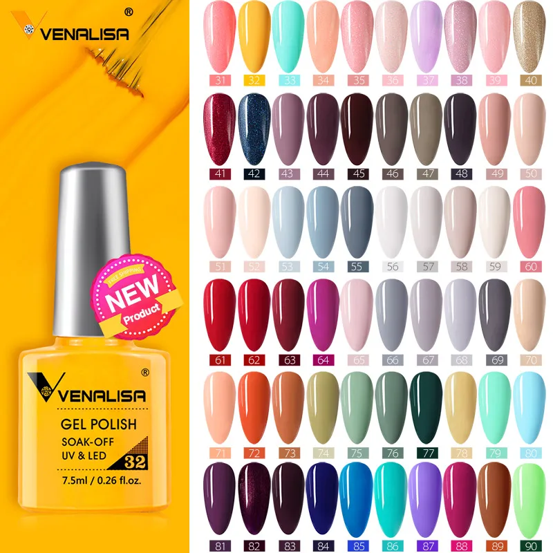 VENALISA 세미 퍼머넌트 젤 폴리쉬, 겔락 네일 아트 살롱 120 컬러 글리터, 7.5ml, 소크오프 유기농 UV LED 네일 젤 바니쉬