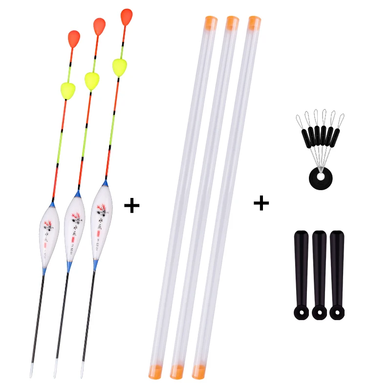 3pcs 낚시 수레 + 3 플로트 튜브 + 3 플로트 홀더 + 1 공간 콩 나노 부표 이동식 비즈 테일 Bobber 낚시 태클 액세서리