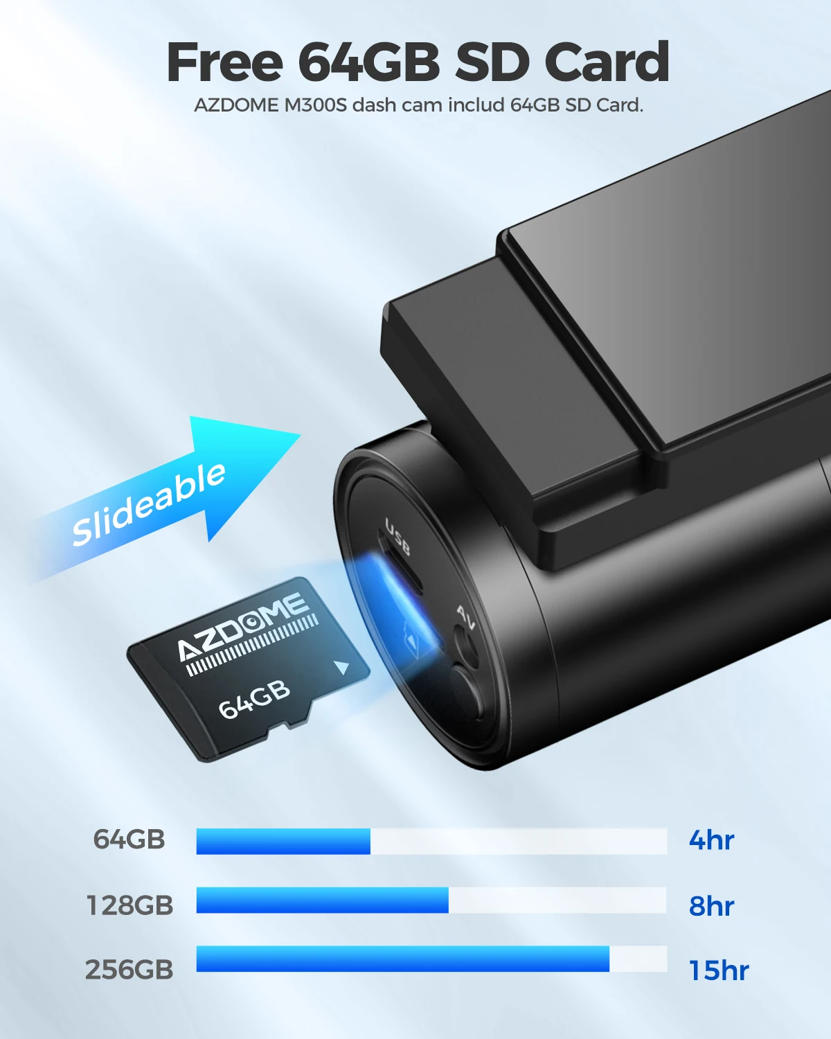 AZDOME M300S 4K 대시 캠 전면 및 후면, 자동차용 5.8G WiFi GPS 대시 카메라, 무료 64GB SD 카드, 음성 제어, WDR 야간 투시경