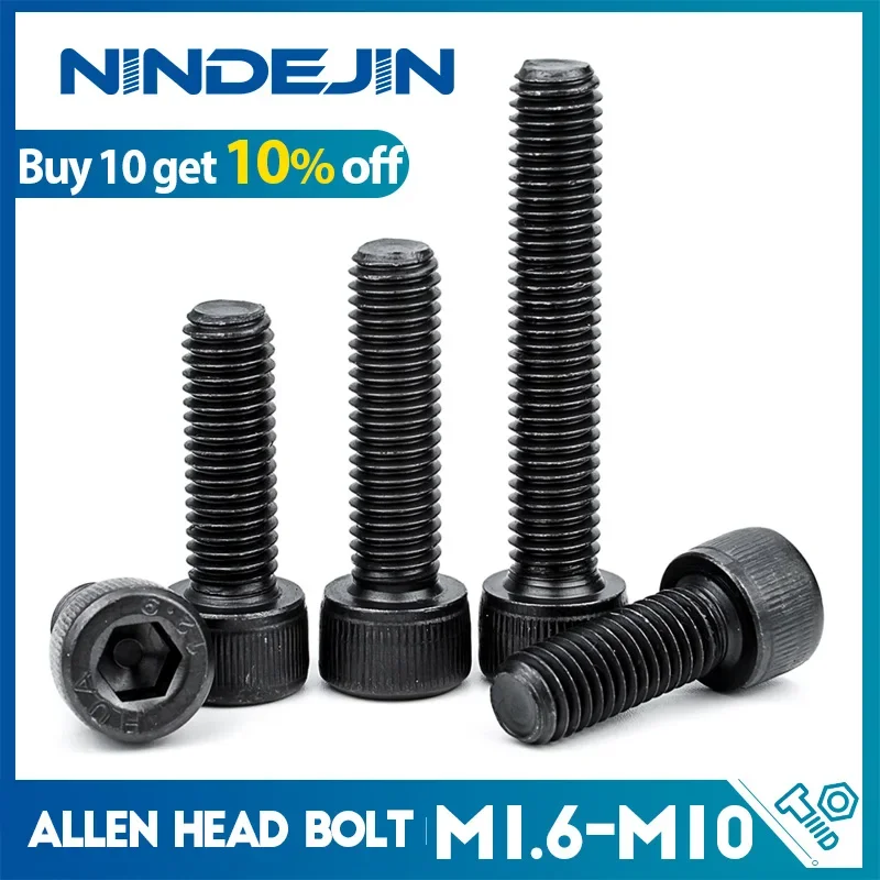 NINDEJIN 육각형 육각 소켓 캡 헤드 나사 볼트 M1.6 M2 M2.5 M3 M4 M5 M6 M8 M10 12.9 등급 탄소강 알렌 나사 DIN912 title=NINDEJIN 육각형 육각 소켓 캡 헤드 나사 볼트 M1.6 M2 M2.5 M3 M4 M5 M6 M8 M10 12.9 등급 탄소강 알렌 나사 DIN912 