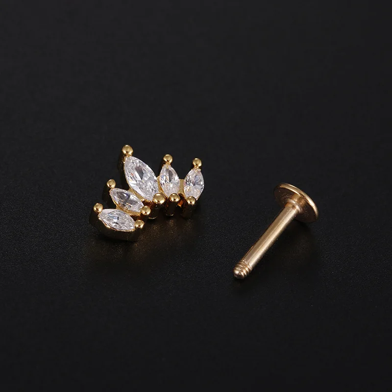 1 조각 1.2mm 하트 플라워 크라운 연골 귀걸이 스테인레스 스틸 지르콘 조가비 루크 Tragus 스터드 Labret 백 피어싱 쥬얼리
