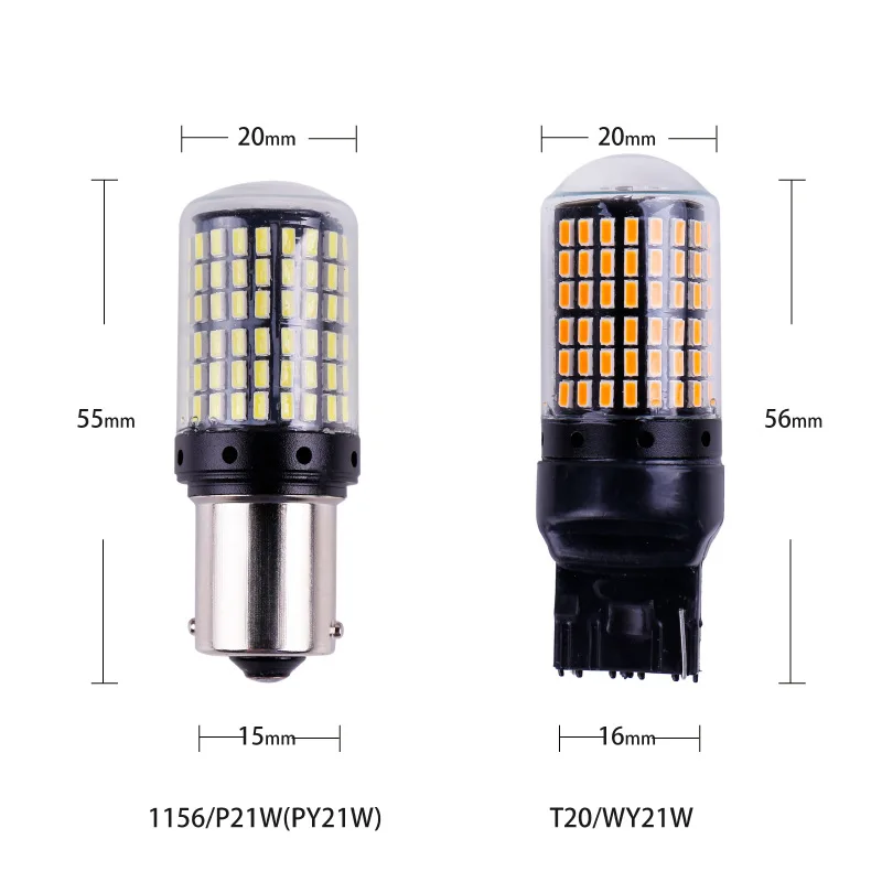 자동차 후방 브레이크등 CanBus LED 방향 지시등 전구, T20, 1156 BA15S P21W 1157 BAY15D P21/5W 7440 7443 W21/5W 3156 3157 3014/144SMD