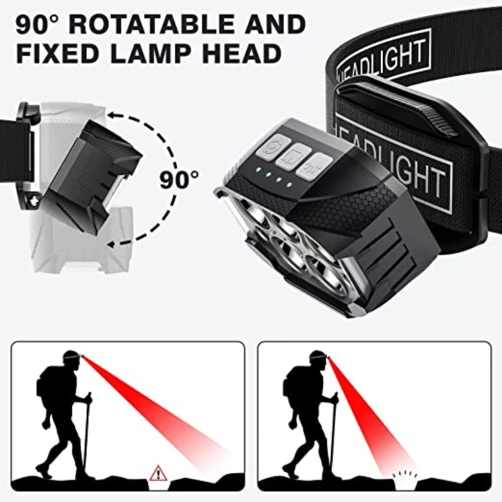 1200 루멘 Led 충전식 전조등 모션 센서 헤드 라이트 방수 헤드 손전등 야외 캠핑 낚시 헤드 램프