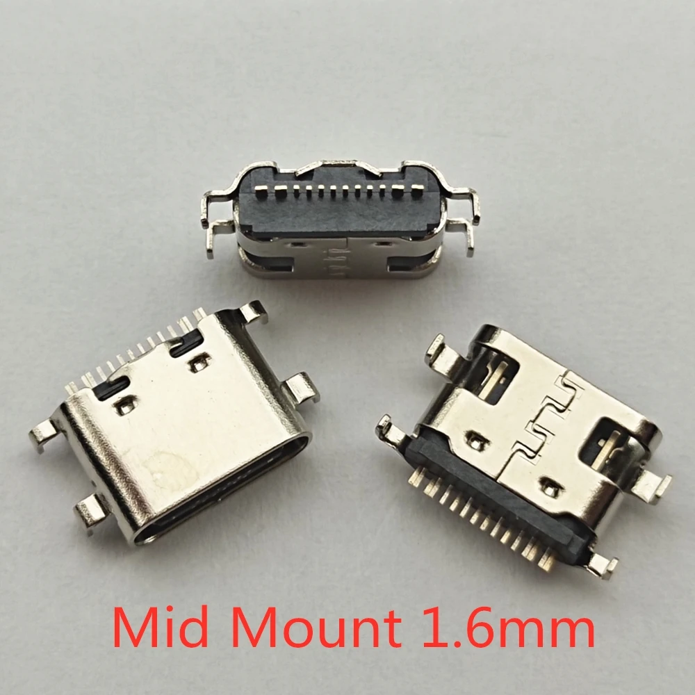 10-100pcs USB-3.1 USB 커넥터 유형 C 수평 중간 마운트 16P 여성 1.6mm 스루 보드 0.8mm 충전기 어댑터 DIY 유형 C