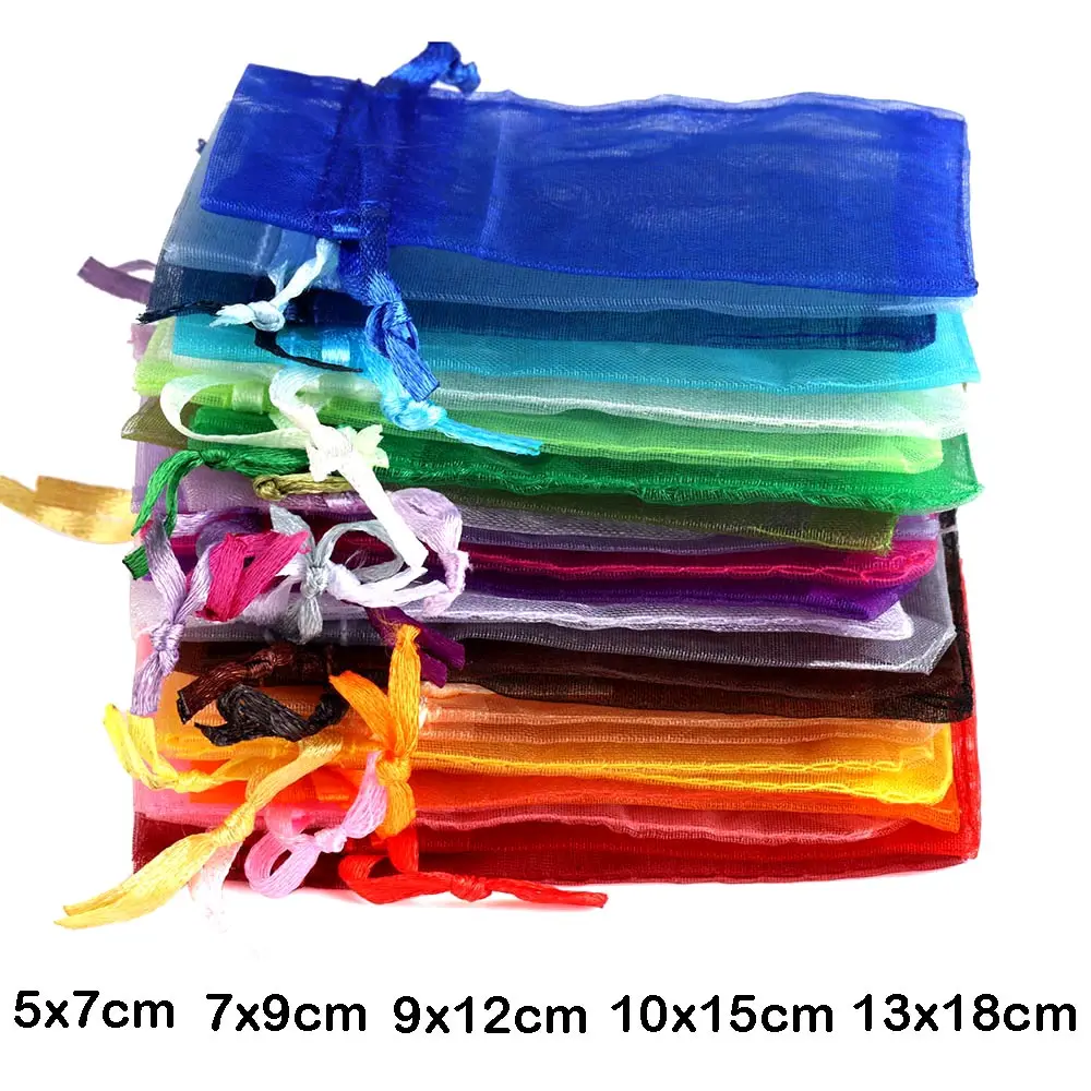 50/100 개/몫 보석에 대 한 Organza 선물 가방 결혼식 크리스마스 사탕 선물 가방 보석 포장에 대 한 24 색 Drawstring 파우치