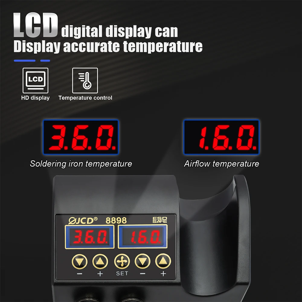 JCD 8898 납땜 스테이션 750W 2 in 1 납땜 인두 뜨거운 공기 총 재 작업 용접 스테이션 전화 BGA SMD 용접 수리 도구