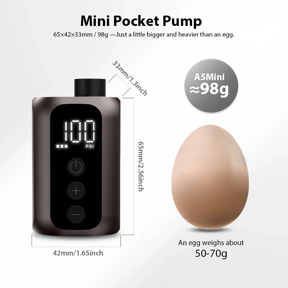 BSCOBBER A5mini 휴대용 공기 펌프 휴대용 충전식 무선 자전거 액세서리 타이어 팽창기 100PSI 고압