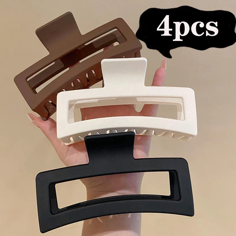 4pcs 세트 여성 헤어 클로 간단한 스타일 솔리드 컬러 큰 머리 클로 클립 스퀘어 헤어 클립 직사각형 패션 헤어 액세서리