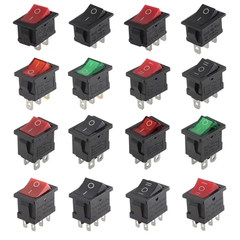 10Pcs KCD1 시리즈 2/3/4 핀 보트 자동차 로커 위치 전원 스위치 15mm x 21mm 블랙 레드 그린 6A/250V 10A/125V AC 도매
