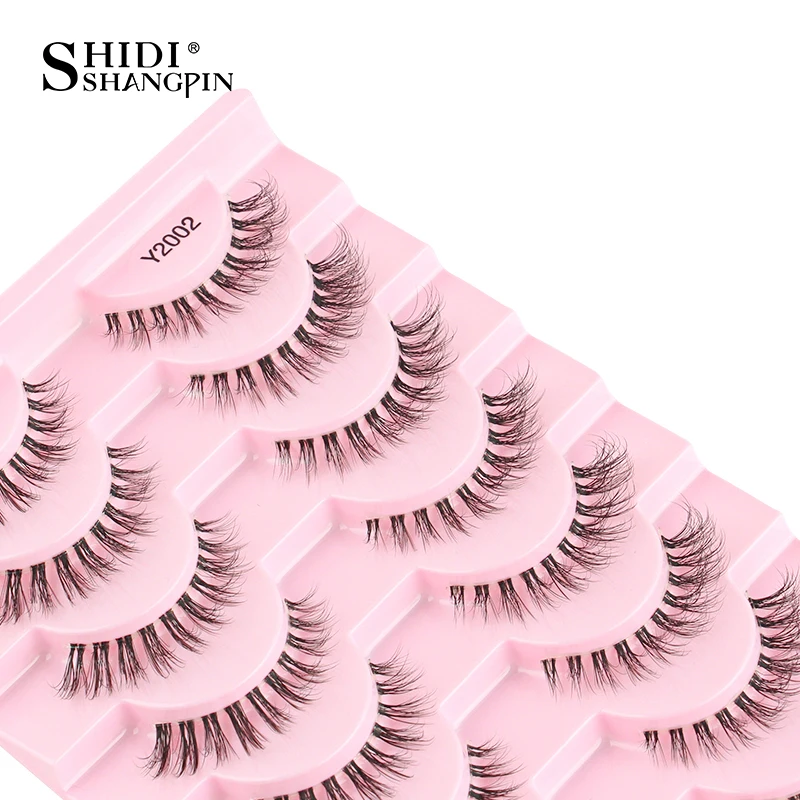 SHIDISHANGPIN 5/10Pairs 거짓 속눈썹 고양이 눈 속눈썹 속눈썹 확장 3D 밍크 반 속눈썹 자연 메이크업 faux Cils maquiagem
