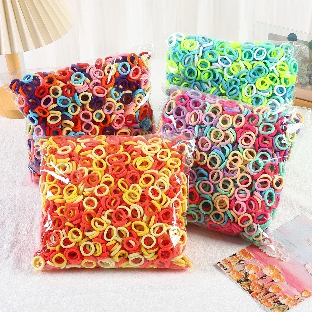 50 개/가방 여자를위한 다채로운 기본 나일론 Ealstic 헤어 넥타이 포니 테일 잡아 Scrunchie 고무 밴드 아이 패션 헤어 액세서리
