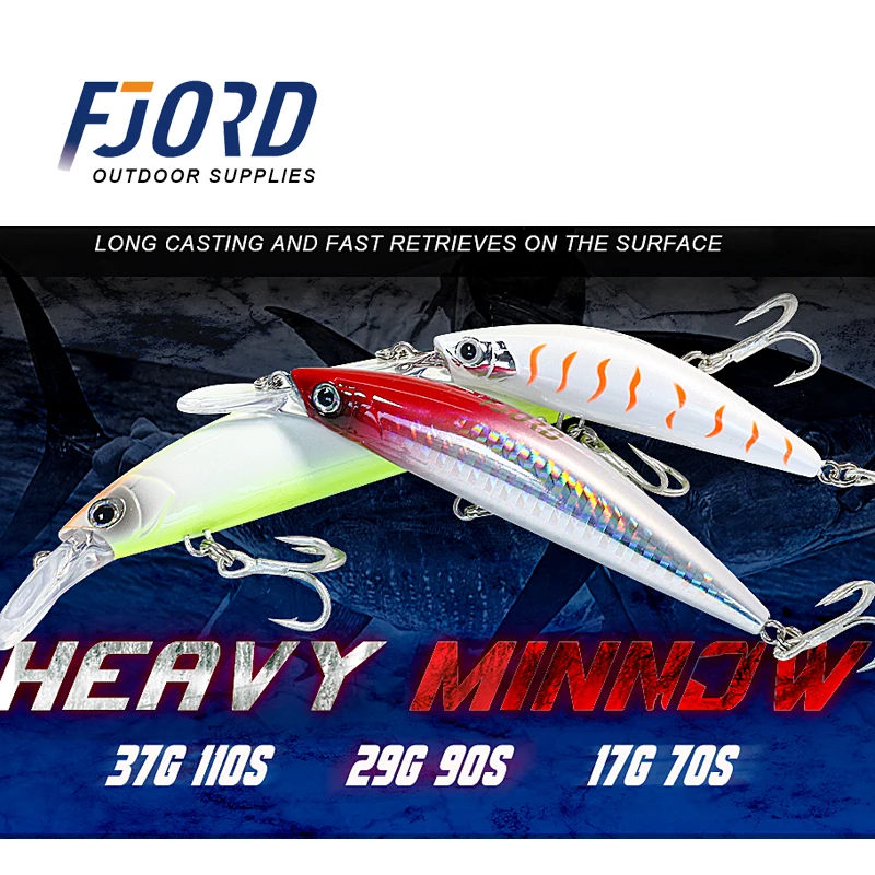 FJORD 헤비 싱킹 미노우 낚시 미끼, 긴 캐스팅 바다 인공 미끼 저크베이트, 110S, 37g, 90S, 29g, 70S, 17g