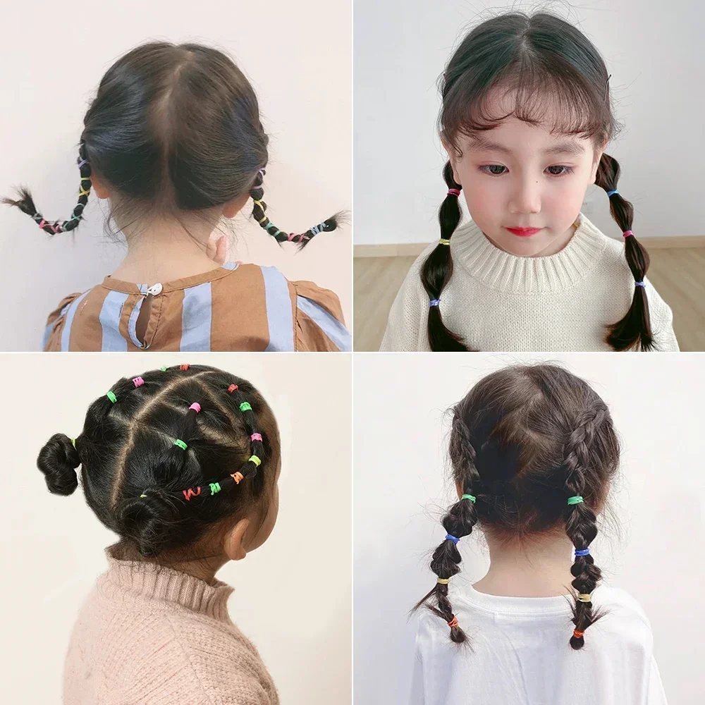 500 개/가방 소녀 다채로운 일회용 고무 밴드 헤어 넥타이 머리띠 어린이 포니 테일 홀더 밴드 어린이 헤어 액세서리