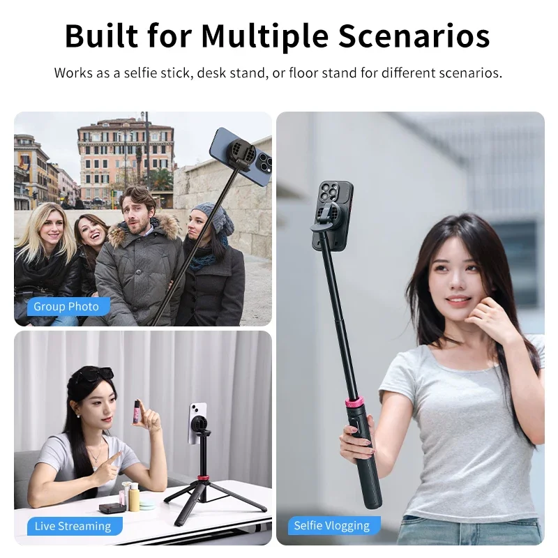 Ulanzi MT-84 1.53M Magsafe Selfie 스틱 삼각대 스탠드 IPhone 16 15 LiveStreaming Vlog 용 Bluetooth 원격 전화 확장 삼각대