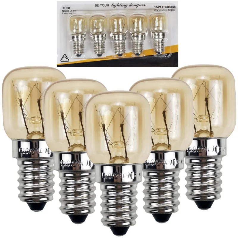 5pcs 220V E14 300 학위 고온 방지 전자 레인지 전구 쿠커 조명 전구 15W 25W 골드 실버