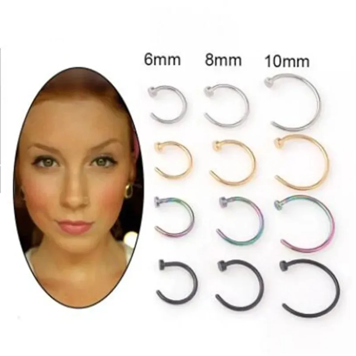 2/10pcs 여성을위한 20G 가짜 코 링 남성, 립 링에 316L 스테인레스 스틸 클립 Labret 링 코 피어싱 쥬얼리