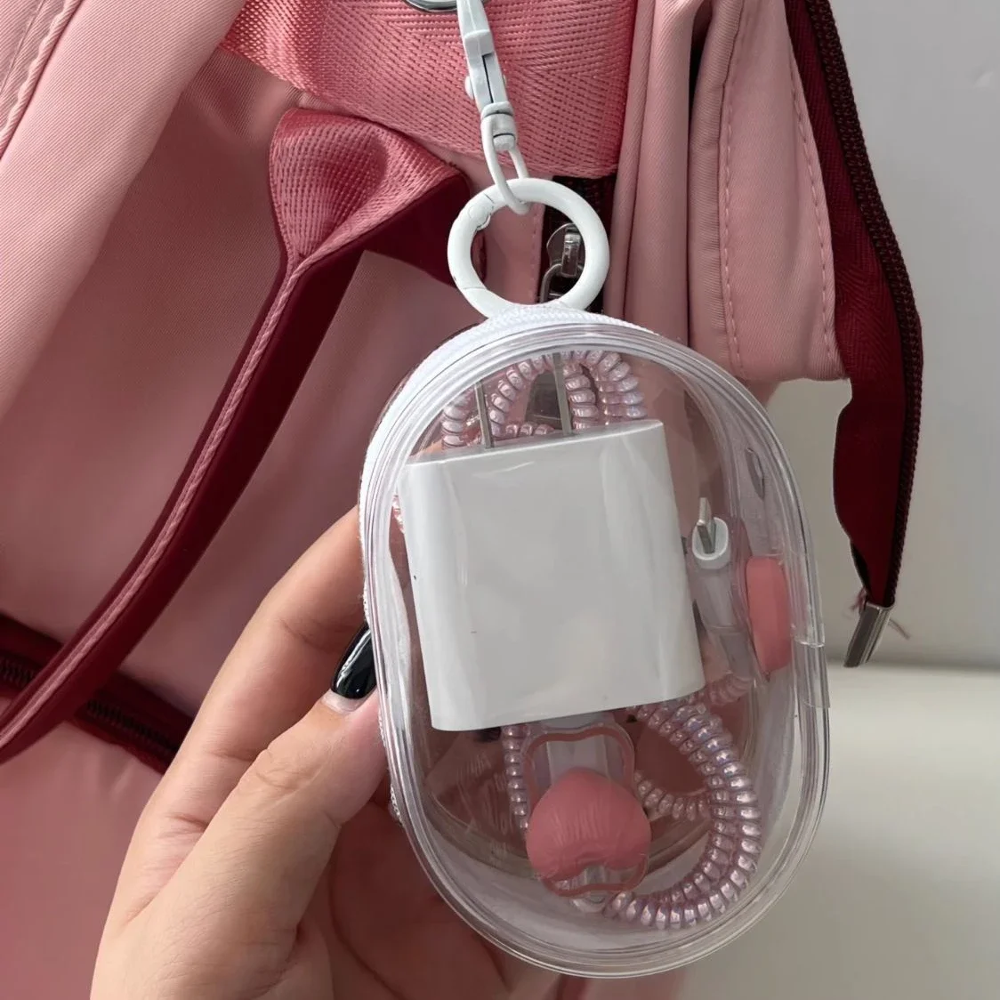 블랙 PVC 라운드 투명 화장품 가방 쥬얼리 보관 가방 휴대용 데이터 케이블 이어폰 동전 충전기 보관 가방 브랜드 뉴