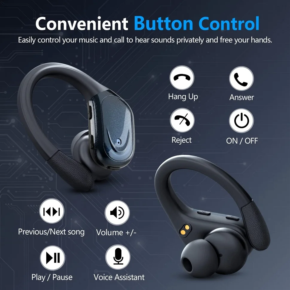 Bluetooth 5.3 이어폰 마이크 버튼 제어 기능이 있는 진정한 무선 헤드폰 소음 감소 귀고리 스포츠용 방수 헤드셋