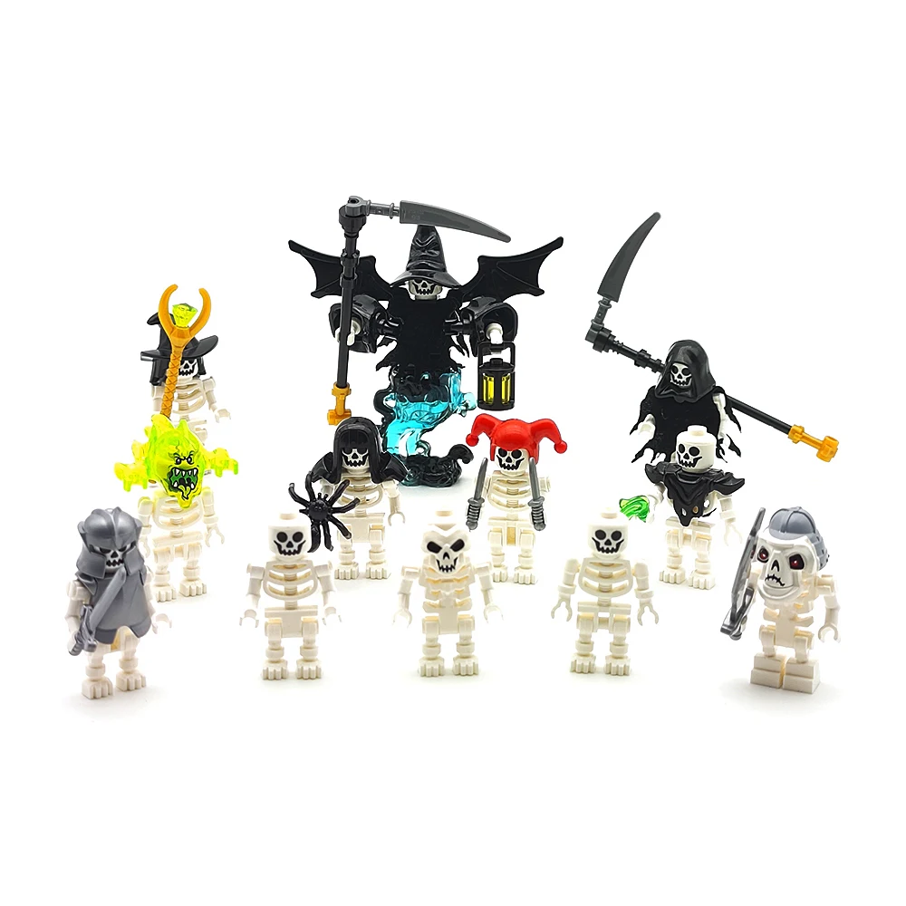 MOC 할로윈 해골 육군 미니 인형 빌딩 블록 DIY 조립 빌딩 블록 캐릭터 인형 해골 말 장식품 장난감