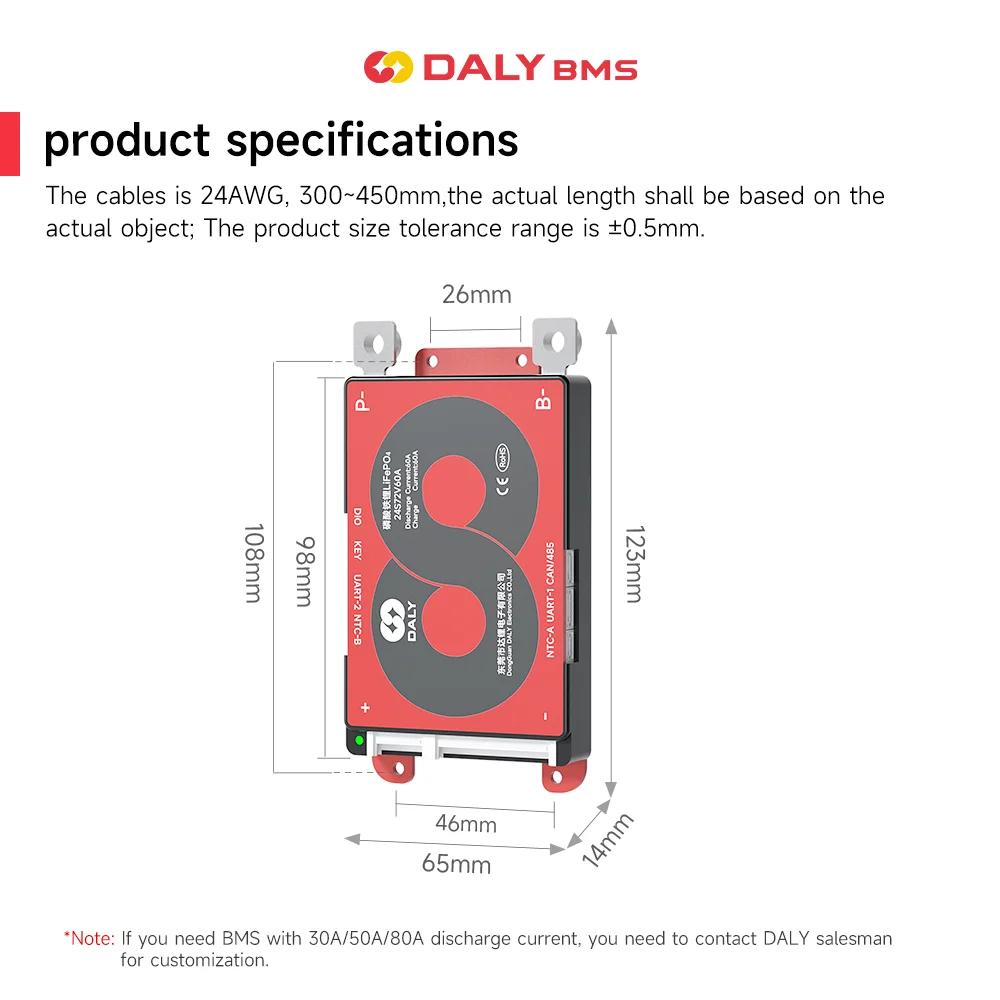 Daly Smart Lifepo4 BMS 보드 4S 12V 8S 24V16S 48V 3.2V 100A 60A BMS 18650 배터리 팩 BT UART RS485 CANBUS 통신