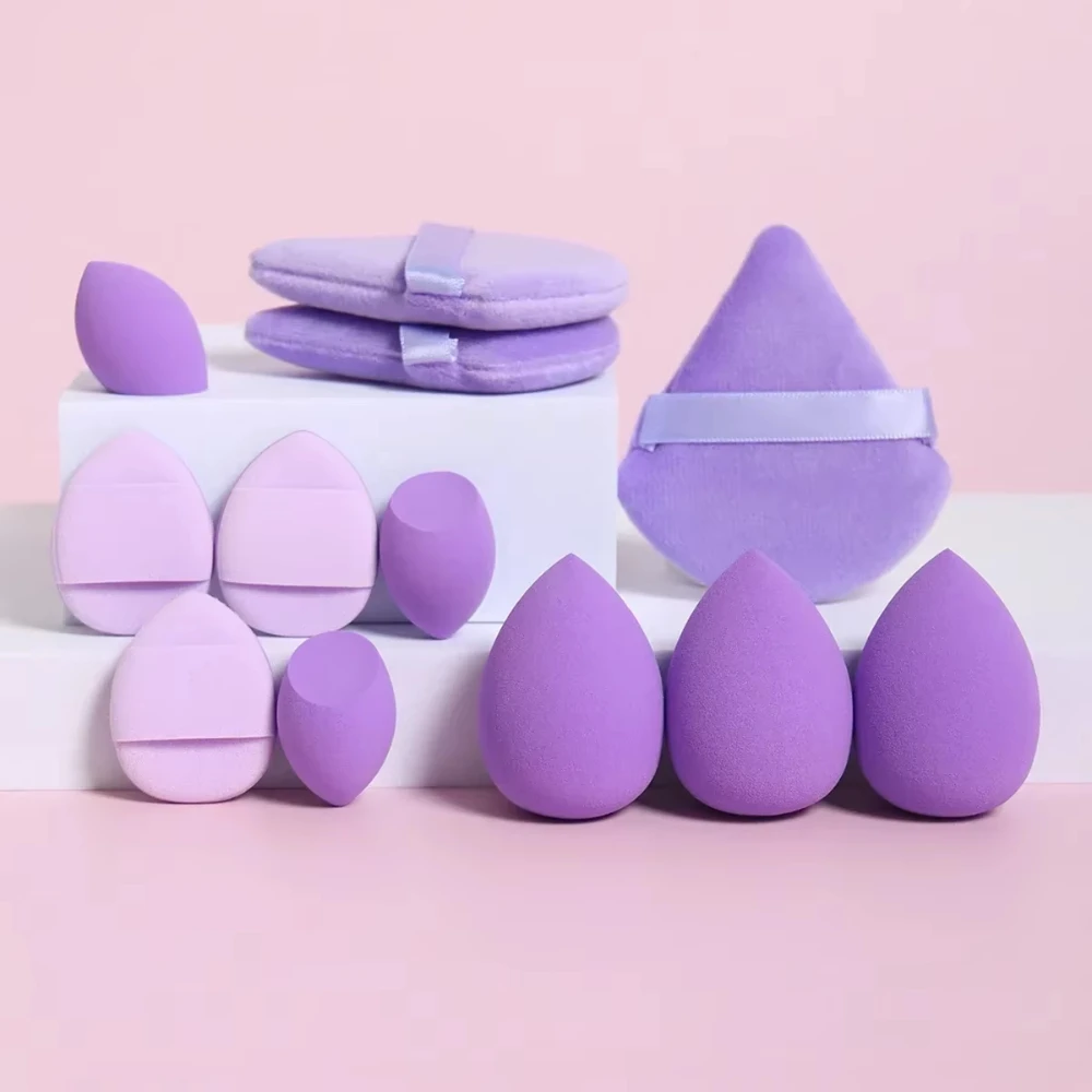 12Pcs 다목적 메이크업 스펀지 세트 화장품 블렌더 뷰티 에그 벨벳 트라이앵글 파우더 퍼프 핑거 퍼프 메이크업 액세서리