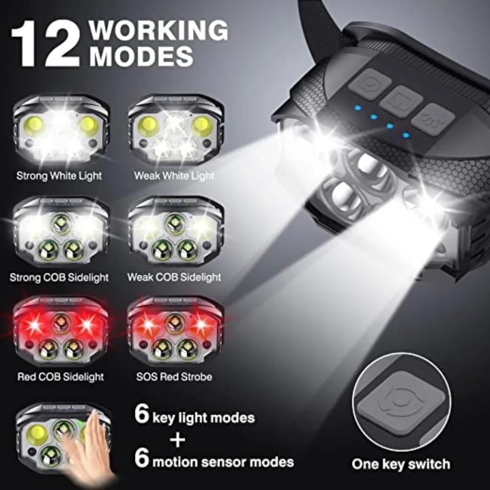 1200 루멘 Led 충전식 전조등 모션 센서 헤드 라이트 방수 헤드 손전등 야외 캠핑 낚시 헤드 램프