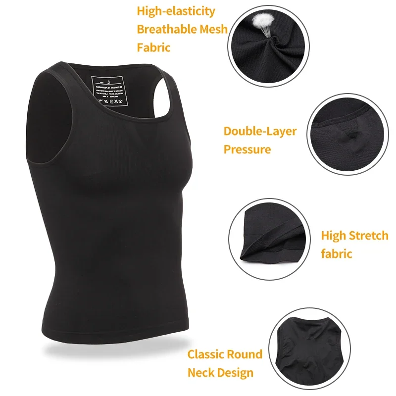 남성 슬리밍 바디 셰이퍼 Shapewear Abs 복부 압축 셔츠는 여성형 유방 운동 탱크 탑 언더 셔츠를 숨깁니다.
