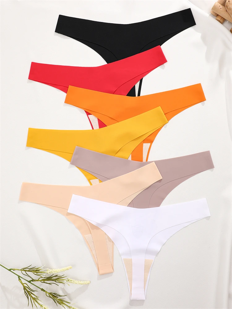 FINETOO 6PCS 여성 아이스 실크 원활한 속옷 팬티 섹시한 V-허리 스포츠 가죽 끈 낮은 상승 10 Soild 색상 통기성 g-문자열