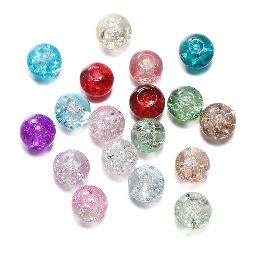 50/100pcs 8mm 유리 Crackle 구슬 보석에 대 한 느슨한 스페이서 비즈 DIY 수 제 귀걸이 팔찌 목걸이 액세서리 만들기