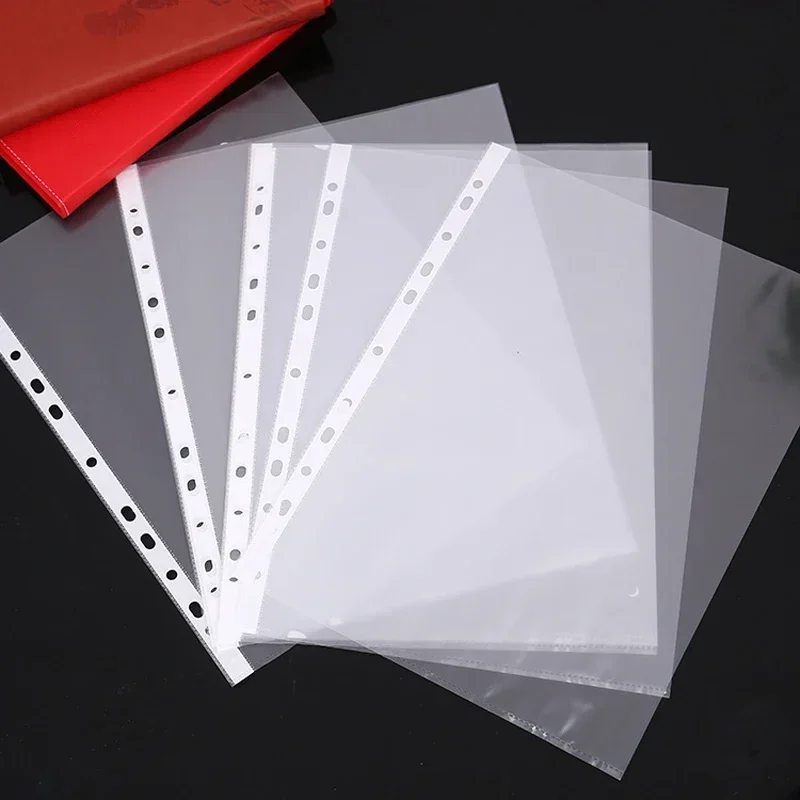 100pcs A4 시트 프로텍터 11 홀 투명 비닐 봉투 종이 주최자 문서 가방 느슨한 잎 문서 용 지우기 파일 가방