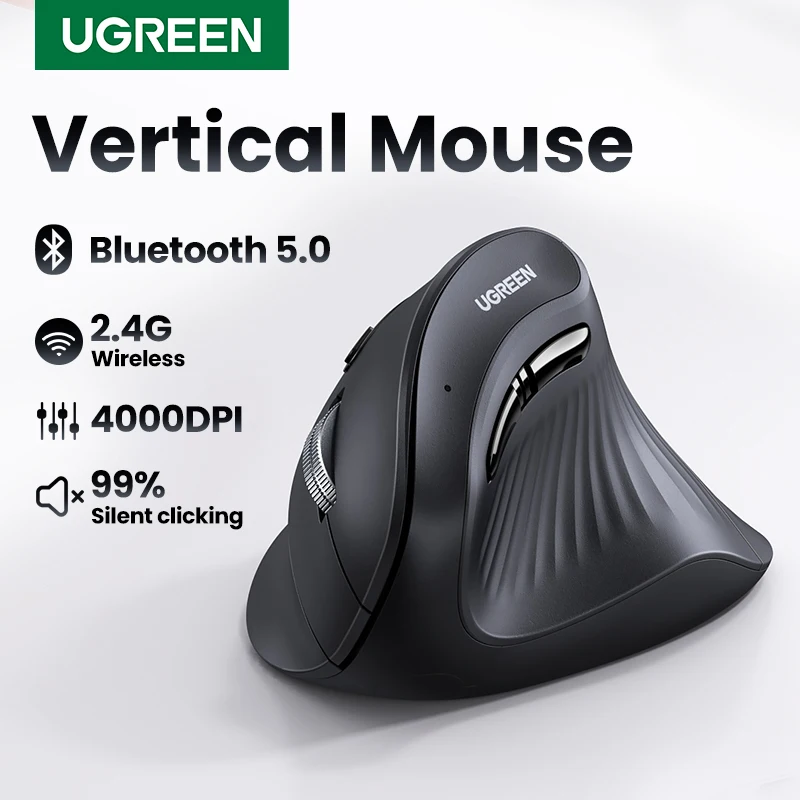 UGREEN 무선 버티컬 마우스, 맥북 태블릿 노트북 컴퓨터 PC 마우스용, 인체 공학적 4000DPI 6 음소거 버튼, 블루투스 5.0, 2.4G title=UGREEN 무선 버티컬 마우스, 맥북 태블릿 노트북 컴퓨터 PC 마우스용, 인체 공학적 4000DPI 6 음소거 버튼, 블루투스 5.0, 2.4G 