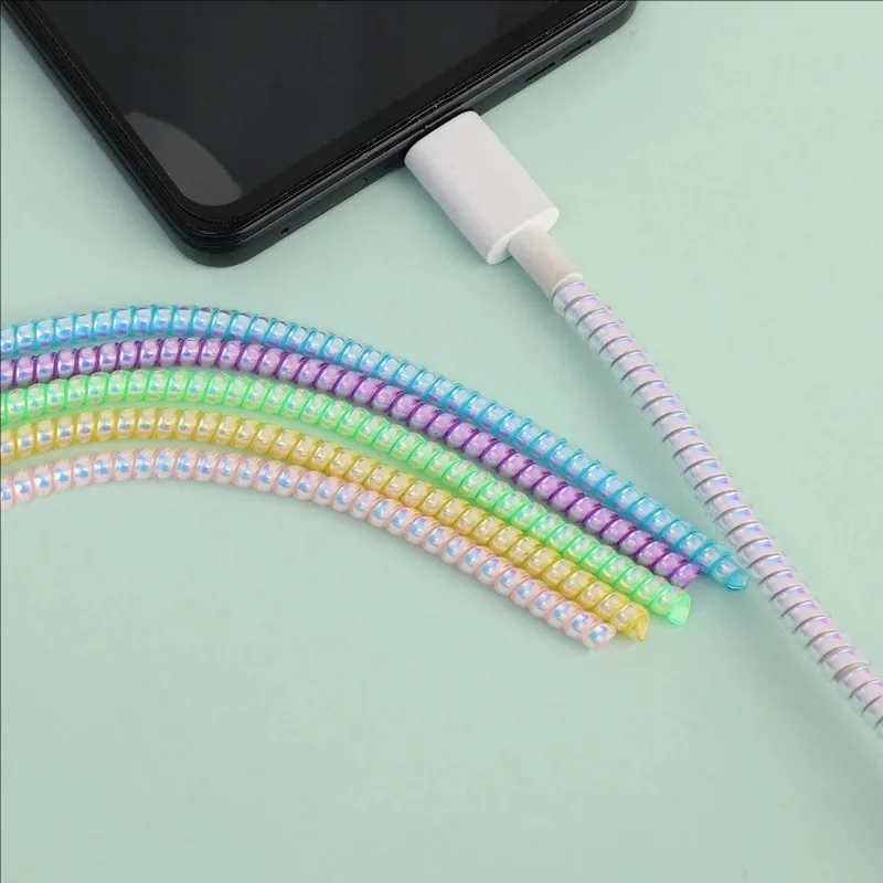 1.4m 다채로운 레이저 나선형 케이블 와인 더 주최자 USB 충전 데이터 라인 케이블 보호기 아이폰 삼성에 대한 와이어 코드 보호