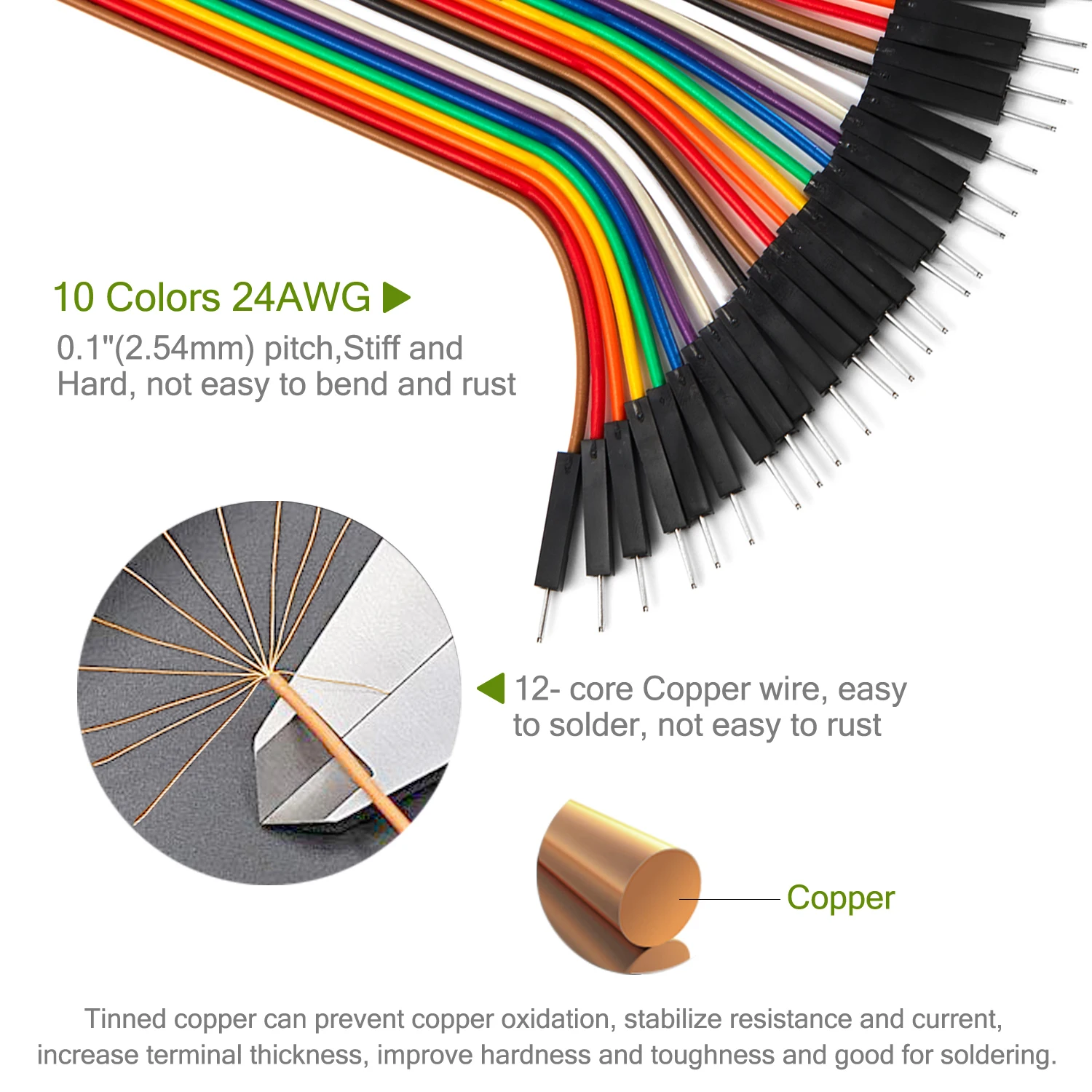 DIY 아두이노 브레드보드용 구리 점퍼 와이어 듀폰 케이블, 암수 24AWG 무납땜 유연한 라인 커넥터, 10cm, 20cm, 30cm
